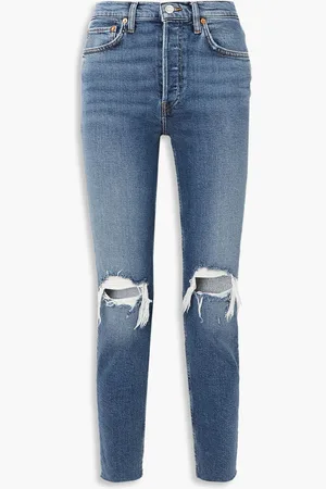 RE/DONE 90s hoch sitzende Cropped Skinny Jeans in Distressed-Optik - Blau - 24