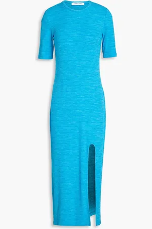 Samsøe Samsøe Midikleid aus geripptem Jersey aus einer ECOVERO-Mischung in Space-Dye-Optik - Blau - XXS