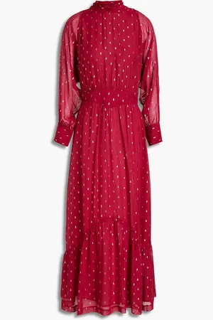 Bash Romy Midikleid aus Georgette mit Metallic-Fil-Coupé und Raffung - Rot - 0