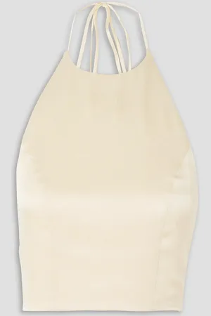 ANINE BING Leslie Cropped Neckholder-Oberteil aus Seidensatin - Weiß - L