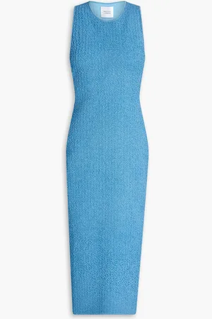 GALVAN Selene strukturiertes Strick-Midikleid mit Metallic-Effekt - Blau - XL