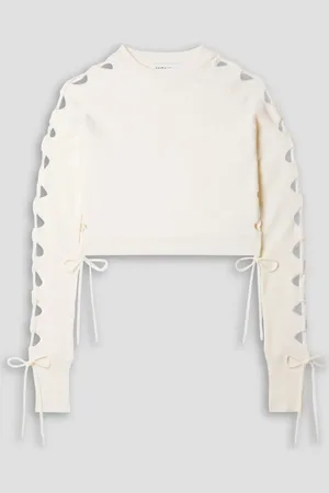 MONSE Verkürzter Pullover aus einer Merinowollmischung mit Cut-outs und Schnürungen - Weiß - XL