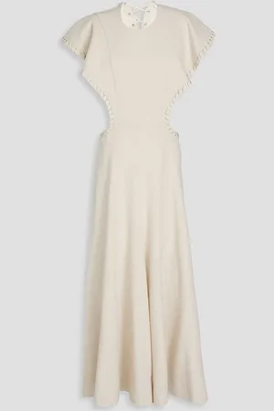 Chloé Maxikleid aus Canvas aus einer Seidenmischung mit Cut-outs und Lederbesatz - Weiß - FR 38