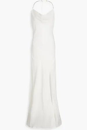 Nicholas Drapiertes Neckholder-Maxikleid aus Crêpe mit Kristallverzierung - Weiß - US 10