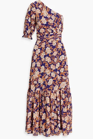 AMUR Midikleid aus Crêpe de Chine mit floralem Print und asymmetrischer Schulterpartie - - US 6