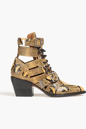 Chloé Rylee Ankle Boots aus Leder mit Schlangeneffekt und Cut-outs - - EU 37