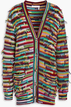 Chloé Gestreifter Cardigan aus einer Kaschmir-Wollmischung mit Intarsienmuster und Fransen - - XS