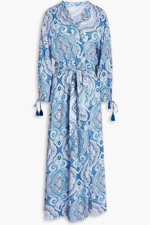 Melissa Odabash Gabby Kaftan aus Voile mit Paisley-Print und Gürtel - Blau - XS