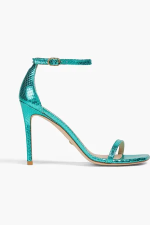 Stuart Weitzman Sandalen aus Metallic-Leder mit Schlangeneffekt - Blau - EU 39