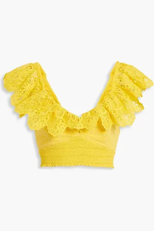 ALICE+OLIVIA Alice Olivia - Bleeker Cropped Oberteil aus Guipure-Spitze mit Lochstickerei und Raffung - - L