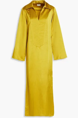 By Malene Birger Mauna Midikleid aus glänzendem Crêpe in Knitteroptik - Gelb - DE 38