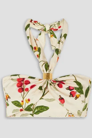 Agua by Agua Bendita Mulato verkürztes Neckholder-Oberteil aus bedrucktem Voile - Weiß - XL