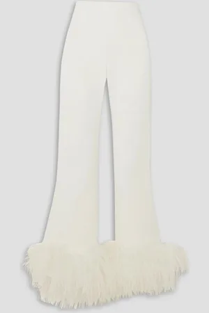 16Arlington Brisbane verkürzte Hose mit weitem Bein aus Crêpe mit Federn - Weiß - UK 8