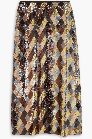 RIXO London Kelly Midirock aus Chiffon mit Pailletten - Metallic - UK 6