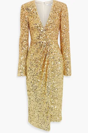 Badgley Mischka Gerafftes Midikleid aus Tüll mit Pailletten - Metallic - US 4