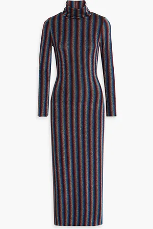 OLIVIA RUBIN Fliss Midikleid aus Stretch-Strick mit Metallic-Streifen und Rollkragen - Blau - XXL