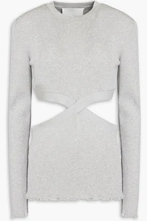 3.1 Phillip Lim Pullover aus Metallic-Rippstrick mit Cut-outs - Grau - XS