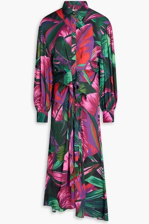 Farm Rio Bedrucktes Hemdkleid in Midilänge aus Twill mit Zierperlen - Grün - L