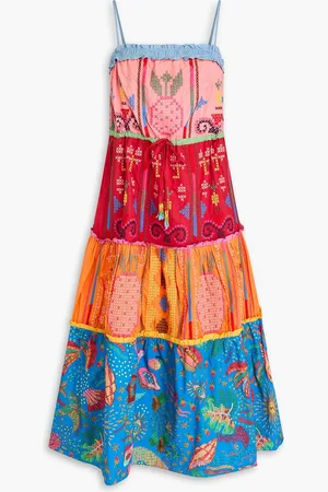 Farm Rio Bedrucktes Midikleid aus Baumwollpopeline mit Verzierung - - L