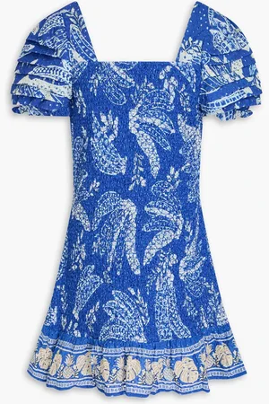 Farm Rio Bedrucktes Minikleid aus Baumwolle mit Lochstickerei und Raffung - - L