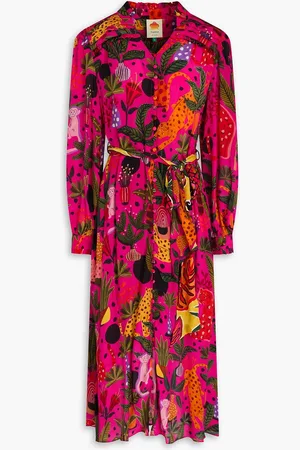 Farm Rio Bedrucktes Midikleid aus Crêpe de Chine mit Gürtel - Pink - XS