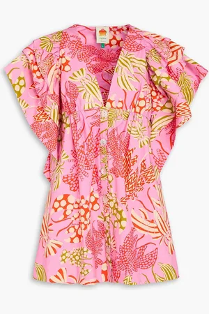 Farm Rio Bedrucktes Minikleid aus Baumwollpopeline mit Rüschen - Pink - S