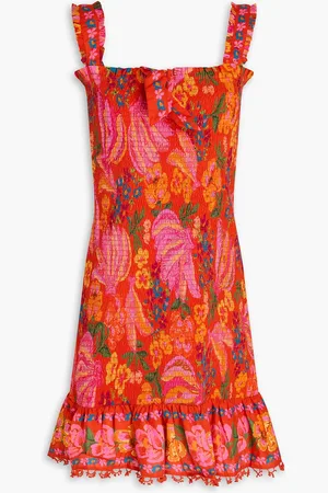 Farm Rio Minikleid aus Baumwollmusselin mit floralem Print und Häkelbesatz - - M