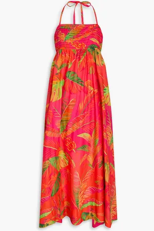 Farm Rio Neckholder-Maxikleid aus Baumwolle mit Print und Biesen - Pink - XXS