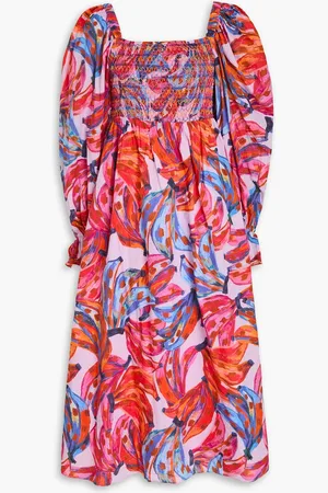 Farm Rio Gerafftes Midikleid aus Baumwoll-Voile mit Print - Lila - L