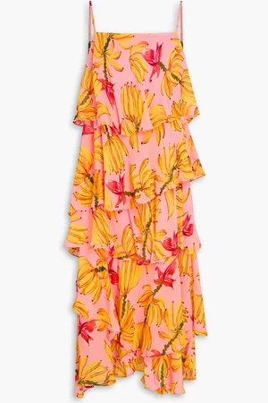 Farm Rio Midikleid aus Georgette mit Print und Rüschen - Pink - XL