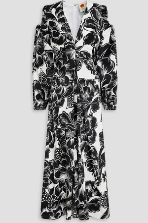 Farm Rio Midikleid aus Baumwollsatin mit floralem Print und Cut-outs - - S
