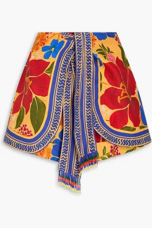 Farm Rio Mehrlagige Shorts aus einer Leinenmischung mit floralem Print und Zierperlen - Gelb - XL
