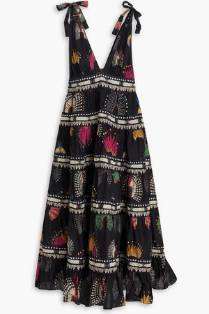 Farm Rio Gestuftes Midikleid aus Baumwoll-Voile mit Print - - L