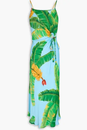 Farm Rio Bedrucktes Midikleid aus Twill mit Cut-outs und Zierperlen - Blau - XS