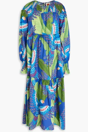 Farm Rio Gestuftes Midikleid aus Baumwollpopeline mit Print - - L
