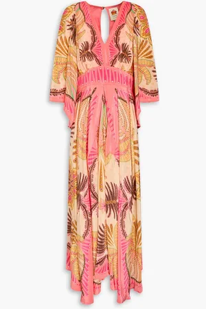 Farm Rio Plissiertes Maxikleid aus Crêpe de Chine mit Print - Neutral - XS