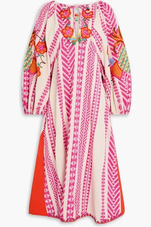 Farm Rio Midikleid aus Jacquard aus einer Baumwollmischung mit Raffung - Pink - XS