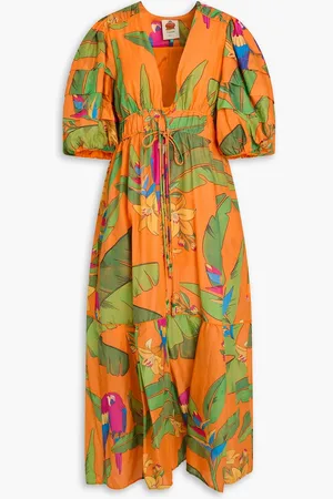 Farm Rio Midikleid aus Baumwoll-Voile mit floralem Print und Zierperlen - - M