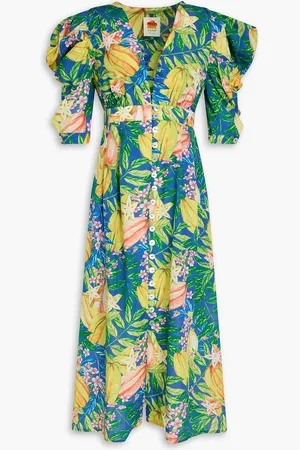 Farm Rio Midikleid aus Musselin aus einer Baumwollmischung mit Print - Blau - M