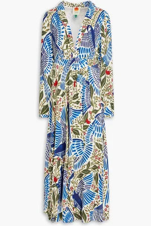 Farm Rio Plissiertes Midi-Kleid aus Crêpe mit Print - Blau - XS
