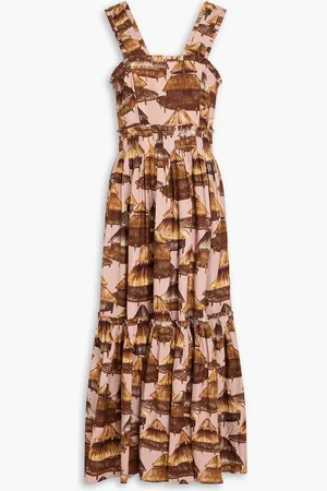 Farm Rio Bedrucktes Midikleid aus einer Leinenmischung mit Bindedetail hinten - - M