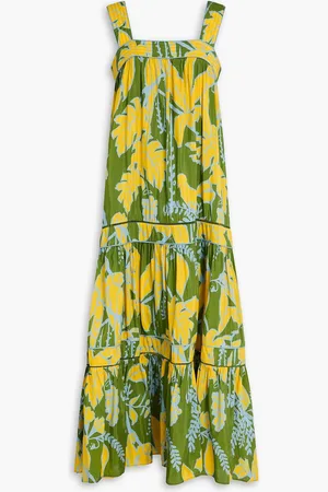 Farm Rio Gestuftes Maxikleid aus einer Baumwollmischung mit floralem Print - Grün - L