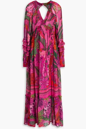 Farm Rio Verziertes Maxikleid aus Crêpe mit Print und Cut-outs - Pink - XXS