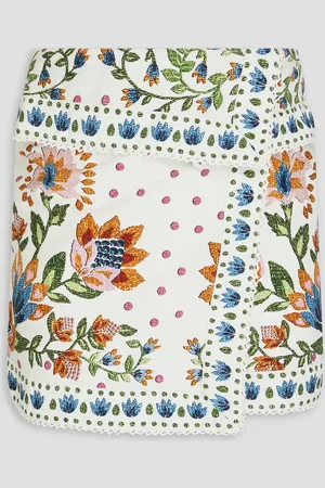 Farm Rio Minirock aus Baumwolle mit floralem Print und Wickeleffekt - Weiß - L