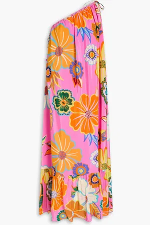 Farm Rio Maxikleid aus Satin mit floralem Print und asymmetrischer Schulterpartie - - XL