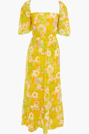 Antik Batik Lorette Maxikleid aus Baumwoll-Voile mit floralem Print und Cut-outs - Gelb - FR 36