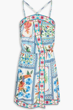 Farm Rio Bedrucktes Minikleid aus Crêpe mit Wickeleffekt - Blau - S