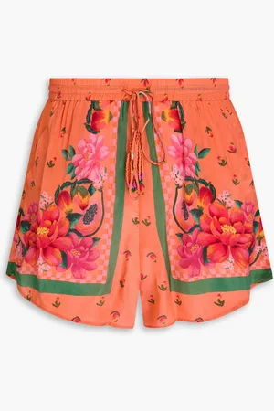 Farm Rio Shorts aus Satin mit floralem Print und Zierperlen - Orange - XL