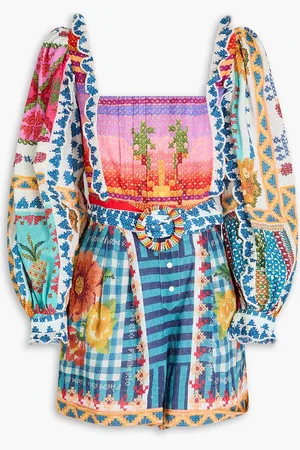 Farm Rio Bedruckter Playsuit aus Baumwolle mit eingewebten Punkten und Gürtel - - S