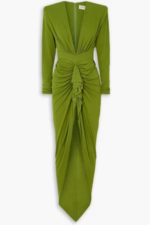 ALEXANDRE VAUTHIER Maxikleid aus Stretch-Crêpe mit Raffungen und Rüschen - Grün - FR 40